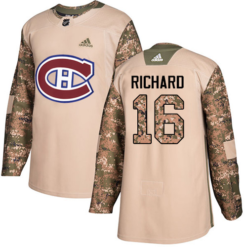 Adidas Canadiens #16 Henri Richard Camo Authentic Veterans Day Stitched NHL Jersey - Click Image to Close